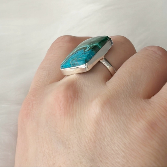 Sterling Silver 925 Ring Size 9 1/4 9.25 Malachite Chrysocolla Southwest - Picture 6 of 11